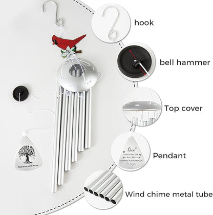 Memorial Wind Chimes for Loss of Loved One, Sympathy Wind Chimes for Outside with Cardinal Wind Spinner, Bereavement Condolence Remembrance Gift for Loss of Mom Mother Father Husband