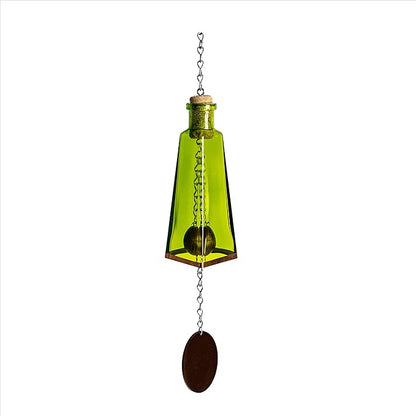 Blue Ridge Mountain Gifts Pyramid Bottle Wind Chime for Garden & Porch Decor w/Cooper Accent, Stained Wooden Ball, & Colorful Glass Bottles - Ideal for Wind Chime Lovers (Lime Green)