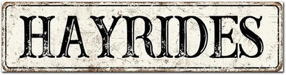 Madcolitote Retro Hay Rides Wood Sign Hay Rides Custom Street Sign Rustic Wooden Wall Art Farmhouse Wall Decor Kitchen Wall Hanger Retro Decoration Sign Housewarming Gift 6x24in