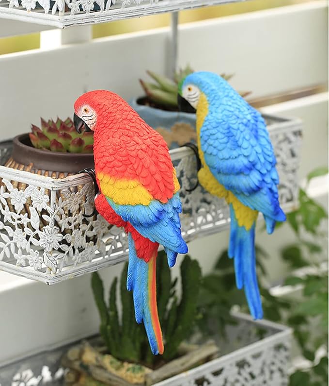 TAYASH Resin Parrot Flower Pot Hugger Decorations,Parrot Animal Sculpture Hanging Realistic Parrot Garden Ornament for Patio Yard Balcony Lawn Figurine Tree Decor (Blue)