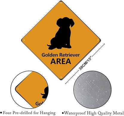 Warning Golden Retriever Area Aluminum Metal Sign Golden Retriever Dog Caution Crossing Xing Street Sign Yellow Diamond Shape Funny Metal Sign For Indoor Outdoor 15x15in