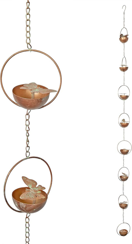 Alpine Corporation QES142HH Metal Hanging Butterfly with Spring Chain Rain Catcher, Décor for Garden, Patio, & Lawn, 73" H