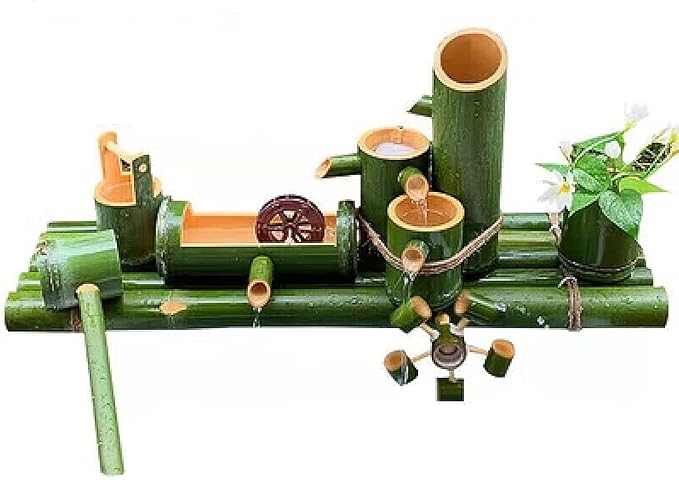 Bamboo Water Fountain Outdoor Water Fountain with Pump,Easy Install in Pond Or Garden,Handmade Smooth Natural Split-Resistant Bamboo,50Cm/19.7In