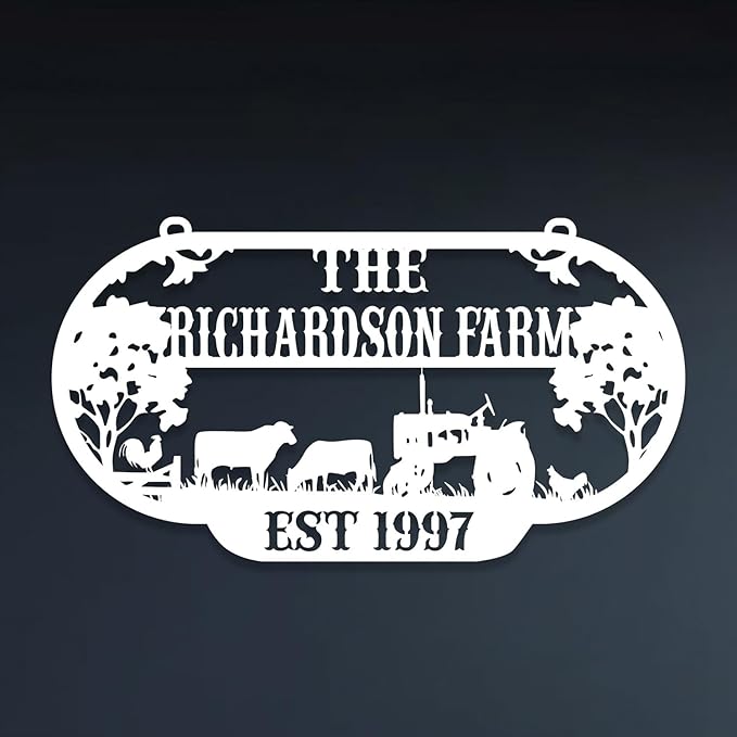 Personalized Metal Farm Sign, Customized Family Name Ranch Sign, Large Last Name Sign for Farmhouse Decoration, Outdoor Farm Wall Art, Welcome Sign, Entrance Gate Sign, Farm Lovers Gift, Garden Decor