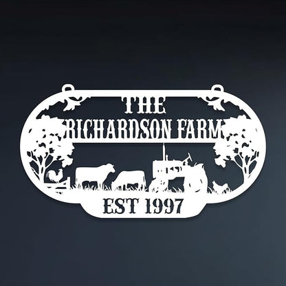 Personalized Metal Farm Sign, Customized Family Name Ranch Sign, Large Last Name Sign for Farmhouse Decoration, Outdoor Farm Wall Art, Welcome Sign, Entrance Gate Sign, Farm Lovers Gift, Garden Decor