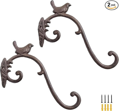 Z metnal Cast Iron Plant Hanger - Bird Rustic Wall Mounted Hanging Basket Holder for Outdoor Garden, Patio, Porch Decor - Heavy Duty Metal Hook Bracket, Black