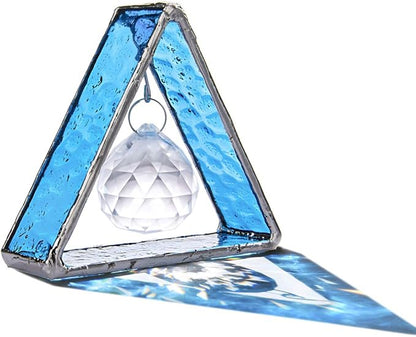 H&D HYALINE & DORA Stained Glass Window Sun Catcher Hangings Pyramid Colored Glass Hanging Ornament for Wall, Window，Car and Party Decoration,Blue