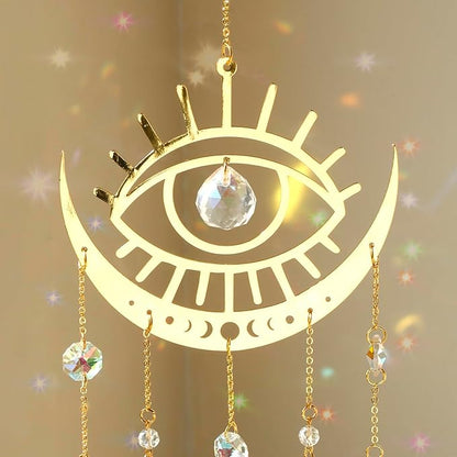 Artilady Evil Eye Garden Suncatcher - Large Prisms Crystal Ball Wind Chimes for Outside Sun Catcher Indoor Window Boho Witchy Room Home Bedroom Decor Christmas Housewarming Gift for Her