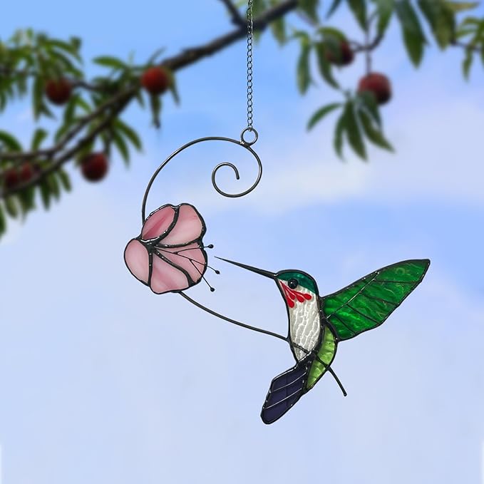 1PC Colorful Hummingbird Glass Window Decor Hanging Ornament, Home Wall Garden Decor, Hummingbird Light Catcher, Bird Lover Favorite Gardening Ornament