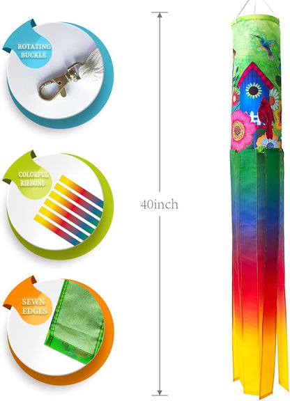 2pcs Windsock 40 Windsock Durable Outdoor Hanging, 40 Inch Seasonal Farmhouse Yard Garden Outside Decoration