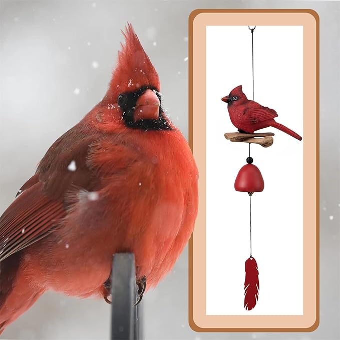 Cardinal Bird Wind Chime, Cardinal Gifts for Glory Mother’s Love Gift, Bird Bell Chimes for Garden Backyard Church Hanging Decor, Red