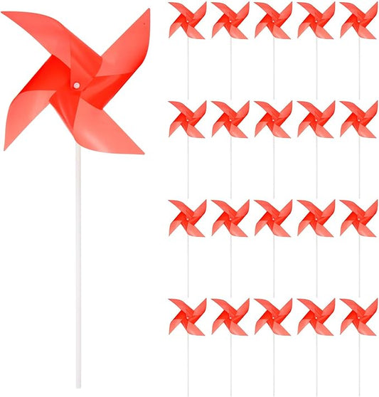 HARFINGTON 50pcs Windmills for The Yard Garden 15" x 7.5" 4 Leaves Pinwheels Wind Mills Spinners Windproof Waterproof Bird Devices with Stakes for Patio Decor, Red