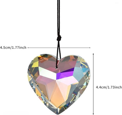 Colorful Heart Crystals Suncatcher Hanging Sun Catcher with Chain Pendant Ornament for Window Home Garden Christmas Day Party Wedding Decoration (AB Color)