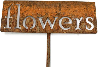 Classic Metal Garden Markers 19 Inches Tall (flowers, Naturally Rusted)