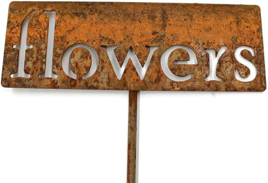 Classic Metal Garden Markers 19 Inches Tall (flowers, Naturally Rusted)