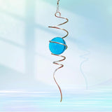 Gazing Ball Spiral Tail with 11inch Tail and 2inch Blue Glass Orb, Wind Spinner Stabilizer with Swivel Hook. Sun Catcher Rainbow Maker Hanging Decor for Garden Home Indoor Outdoor 13" H