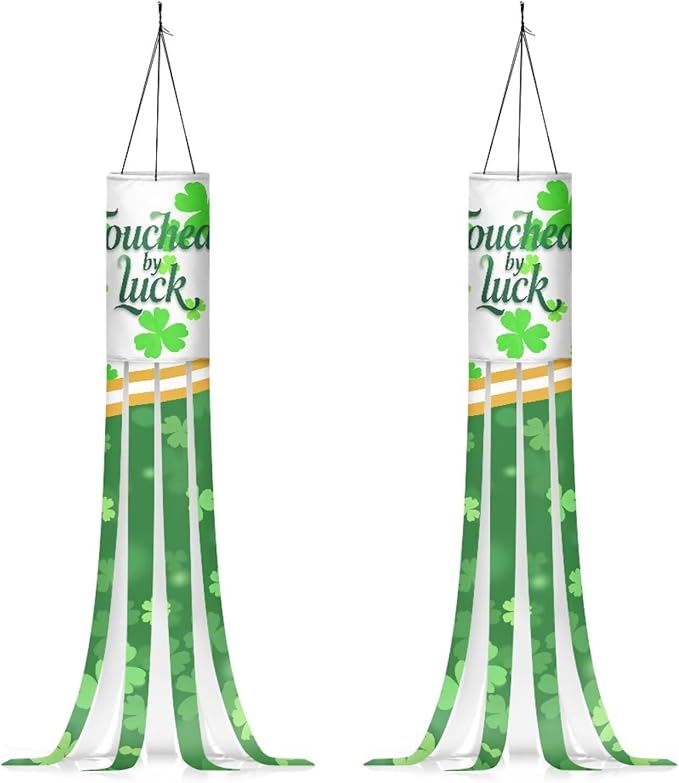 Jeiento St Patrick Day Green Leaves Windsock Flag Hanging Decoration for Happy Thanksgiving Party 2 Pack 40Inch Wind Sock Flag for Home Yard Garden Farmhouse