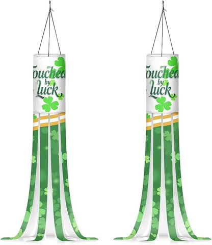 Jeiento St Patrick Day Green Leaves Windsock Flag Hanging Decoration for Happy Thanksgiving Party 2 Pack 40Inch Wind Sock Flag for Home Yard Garden Farmhouse