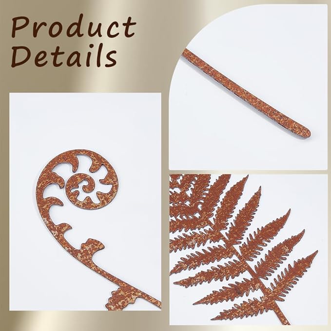 GORGECRAFT 5Pcs 5 Styles Metal Decorative Garden Stakes Rusty Iron Rustic Plants Fern Leaves Shaped Art Decor Signs Stake for Outside Lawn Yard Art Outdoor Walkway Potted Accessory