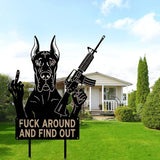 F Around & Find Out Dog Sentry Metal Dogs Silhouette Garden Stake with Middle Finger &Weapon Sign, FAFO Security Sign Middle Finger Dog Statue Decor for Outdoor Yard Patio (Great Dane, 8 * 16")