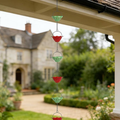 dreamysoul Rain Chains for Outside, 10 FT Decorative Rain Catcher Chains with 16 Cups, Adjustable Rain Chain for Gutters, Downspout, Eaves, Drainage