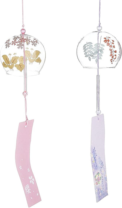 BENECREAT 2PCS Japanese Wind Chimes Pink & Purple Glass Wind Bells Handmade Pendants for Birthday Gift, Home Christmas Party Decorations