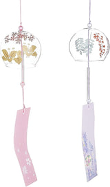 BENECREAT 2PCS Japanese Wind Chimes Pink & Purple Glass Wind Bells Handmade Pendants for Birthday Gift, Home Christmas Party Decorations