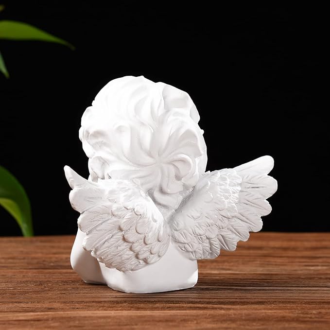 BRABUD Resin White Angle Statue Praying Cherub Statue Indoor Outdoor Home Garden Wings Angel Decoration Figurine Collection 4.9'' TQGJBS70