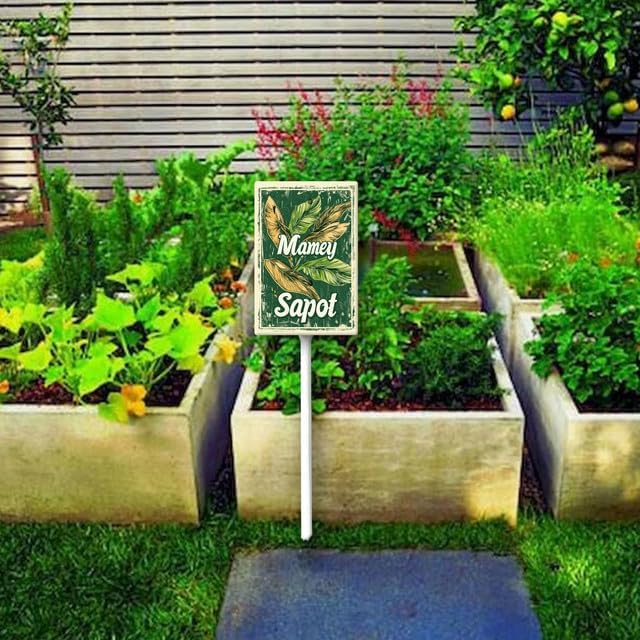 Uptell Vintage Aluminum Mamey Sapot Fruit Signs Yard Sign with Stake for Garden Fruit Garden Label Stakes Plant Markers for Outdoor Plants Waterproof 7x8.8 inch