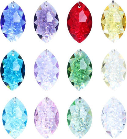H&D HYALINE & DORA 38mm Multi-Color Feng Shui Faceted Decorating Crystal Horse Eye Prism,Pack of 12