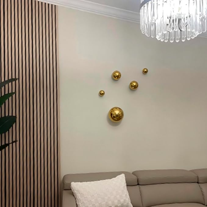 Nerien Gazing Ball, Stainless Steel Garden Mirror Globe, Polished Ornament Sphere, Hollow Floating Reflective Hemisphere, for Home Outdoor Pond Housewarming Swimming Pool Decoration, Gold, 5Pcs Mix
