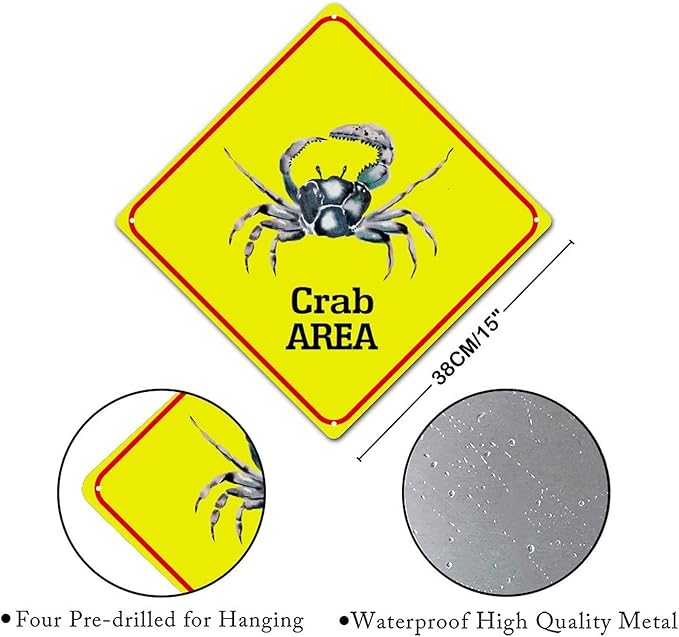 Crab Crossing Sign Caution CrabXing Sign Street Sign Wildlife Novelty Road Fence Wall Decor Warning Metal Tin Sign For Indoor Outdoor Highway15x15in