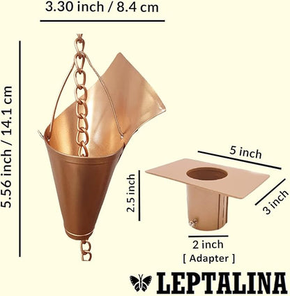 8.5FT Rain Chains for Drain Gutter Through Downspouts and Rain Barrel with Rain Chain Gutter Adapter - Outdoor Rust-Resistant Plated Iron and Thick Chain Garden Décor (Copper-Lily)