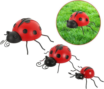 Holibanna 3pcs Iron Art Ladybug Decorations Realistic Outdoor Garden Decor Red Ladybug Adornments for Lawns Patios and Gardens Extra Small Small Medium