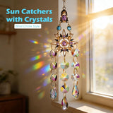 Crystal Suncatcher, Sun Catcher Crystals for Window Hanging, Crystal Wind Chimes Outdoor Indoor Decoration, Hanging Crystals Prism Suncatcher for Garden Decor Wedding Party (Sun)