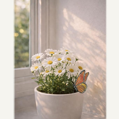 Monarch Butterfly Stained Glass Plant Pot Suncatcher - Handmade Real Glass Flower Pot Ornament for Planters - Indoor Outdoor Garden Décor - Gift for Women, Mom & Butterfly Lovers