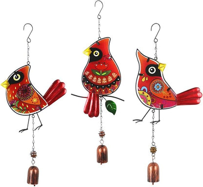 Cardinal Wind Chimes 3 Pack - Metal Wind Chimes for Outside, Waterproof Rustproof Garden Decor with Hanging Hooks, Home Decoration