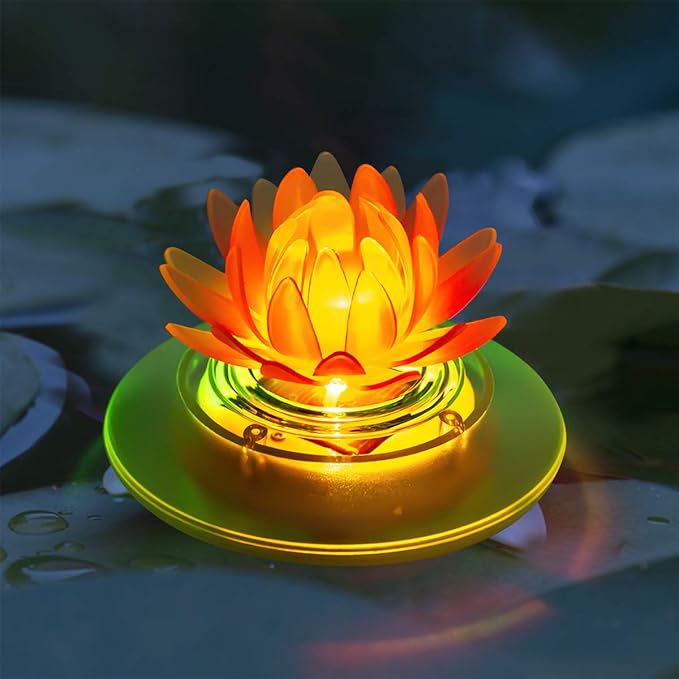 pearlstar Solar Pond Lights Waterproof LED RGB Solar Floating Lights Swimming Pool Pond Floating Night Light Decorations (1 Pcs Lotus)