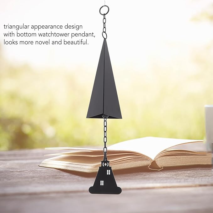 North Country Wind Chimes, Iron Triangle Wind Bell Chimes, Black Painted Wind Chimes with Lighthouse, for Indoor and Outdoor Garden Decorations