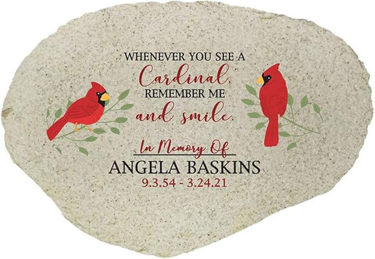 GiftsForYouNow Remember Me Cardinals Personalized Memorial Garden Stone, Flat UV Resin Stone, Measures 11.25" W x 7.75" H, Red Cardinal Memorial, Temporary Headstone