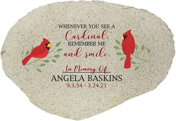 GiftsForYouNow Remember Me Cardinals Personalized Memorial Garden Stone, Flat UV Resin Stone, Measures 11.25" W x 7.75" H, Red Cardinal Memorial, Temporary Headstone