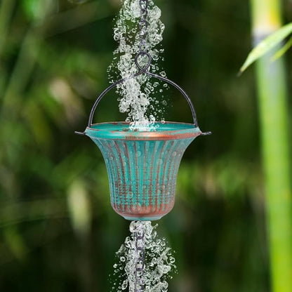 11ft Rain Chains for Outside, 12 Cups Rain Catcher Chain Replacement Downspout for Gutters, Adjustable Length(Green)