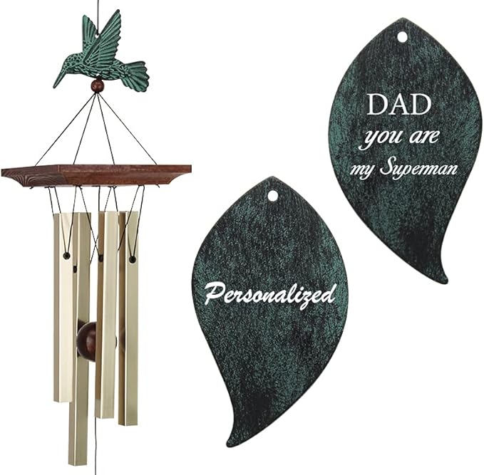 ASTARIN Personalized Wind Chimes for Father, Grandfather, Small Wind Chimes Outdoor, Hummingbird Wind Chime, Father's Day, Birthday Gift from Daughter, Son