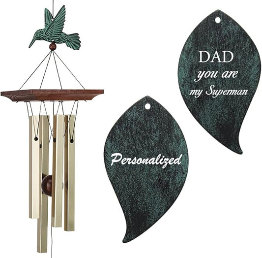 ASTARIN Personalized Wind Chimes for Father, Grandfather, Small Wind Chimes Outdoor, Hummingbird Wind Chime, Father's Day, Birthday Gift from Daughter, Son