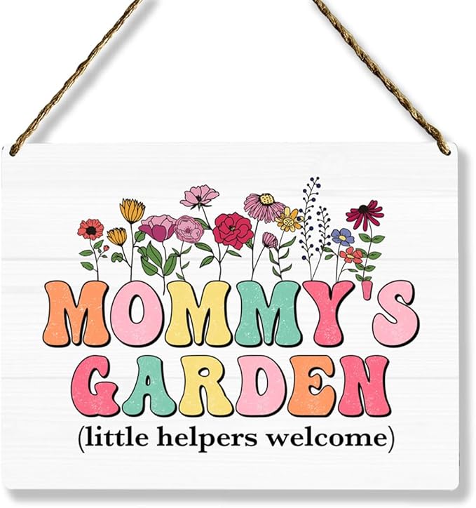 Mommy's Garden Wooden Sign Decor, Indoor Decoration Hanging Signs 8x10 Inches, Outdoor Garden Decor Yard Wall Hanging Decor Sign, Mothers Day Gifts Birthday Gifts for Mom Grandma