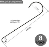 8 Pack 24 Inch Large Tree Branch Hooks Long S Hooks for Hanging Plants, Bird Feeder Hook for Tree, Metal Garden Hooks for Hanging Baskets, Plants, Lanterns Outdoor and Indoor Uses (Black)