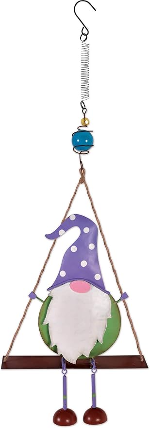Sunset Vista Designs Gnome Collection-Hanging Bouncy, Purple Hat Swing, 23.25" x 7.1" x 2.35"