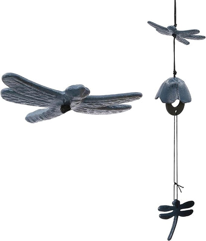 Japanese Wind Chime Cast-Iron Outdoor Ornament for Garden, Patio & Balcony, Hanging Metal Wind-Bell Decoration Gift, Blessing Pendant Windchimes, Blue Dragonflies