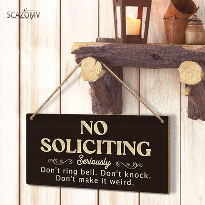 SCAZOMV No Soliciting Wood Sign Decor Don't Ring Bell Don't Knock Don't Make It Weird Funny Rustic Wood Front Door Sign Vintage Wall Hanging Plaque Porch Yard Home Farmhouse Decor 10''x 5''
