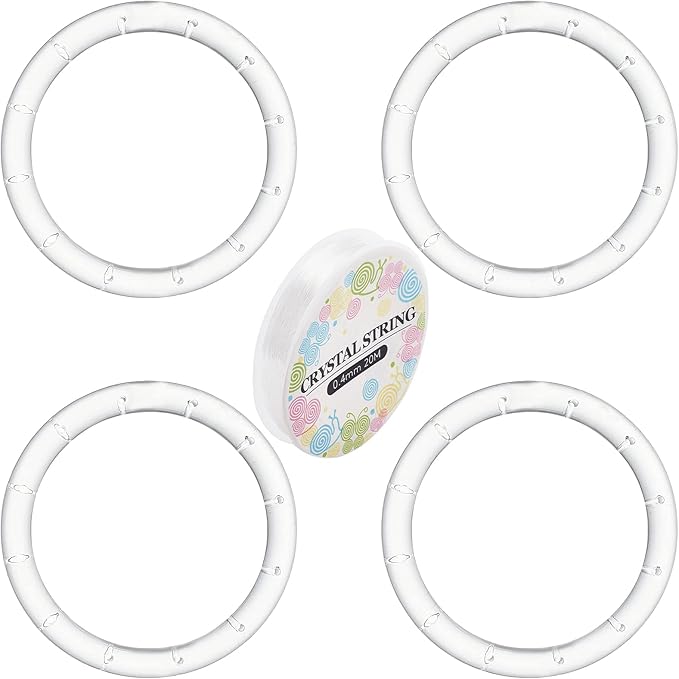 GORGECRAFT 4 Pack Wind Chime Supplies - Top Ring Transparent Top Circles with Elastic Thread for Outdoor Home Garden Patio